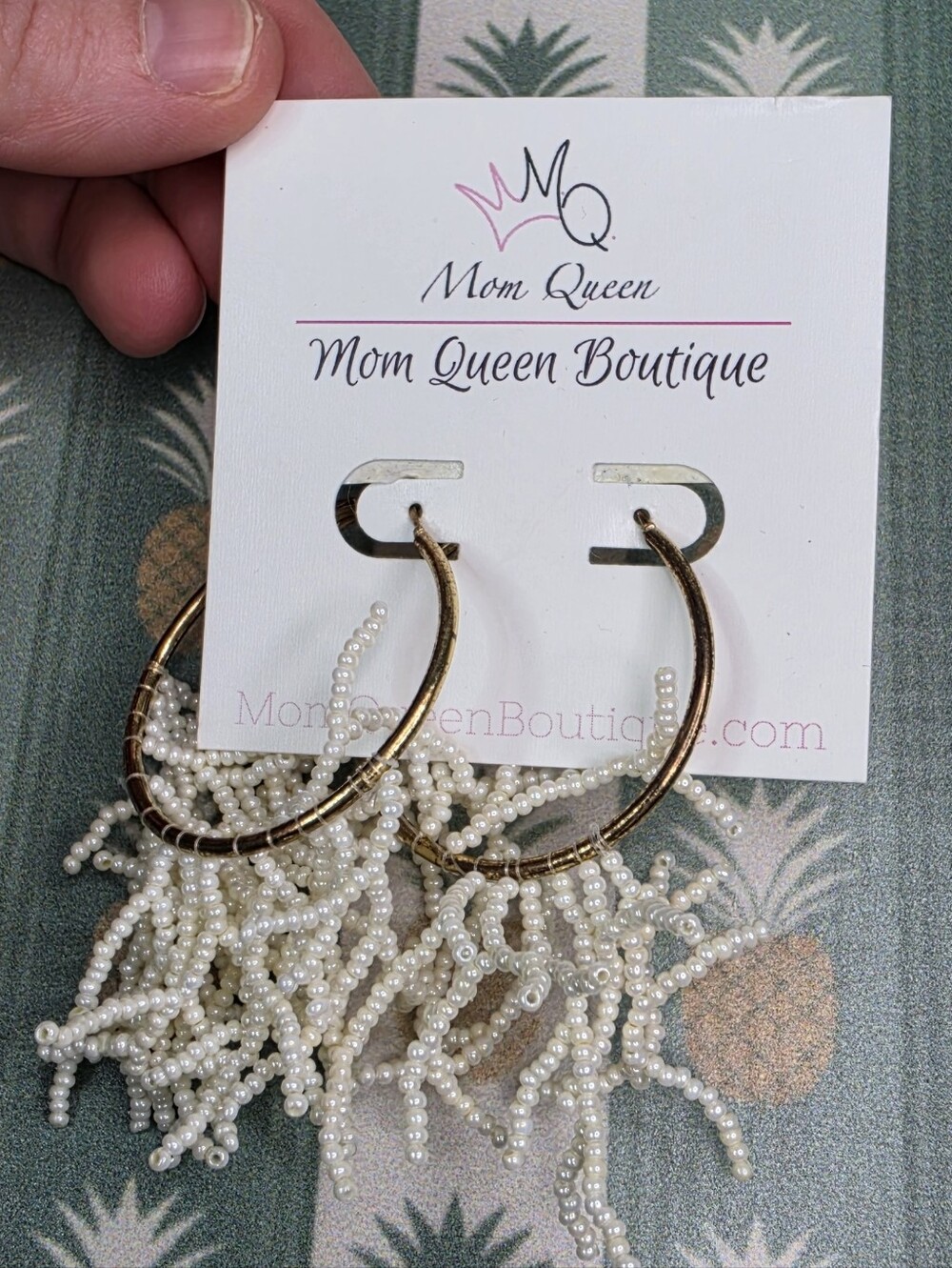 Gold Hoop Earrings with Pearl Fringe Coral